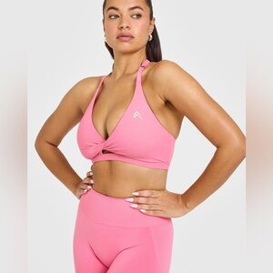Oner Active Unified Move Twist Sports Bra Pink Halter Adjustable Removable Strap